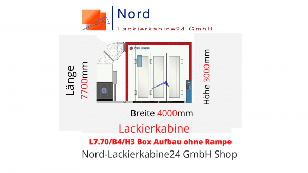 Lackierkabine L7.70/B4/H3 Box Aufbau ohne Rampe Baugröße Nord Lackierkabine24 GmbH Shop  Lackierkabine Kaufen L7.70/B4/H3