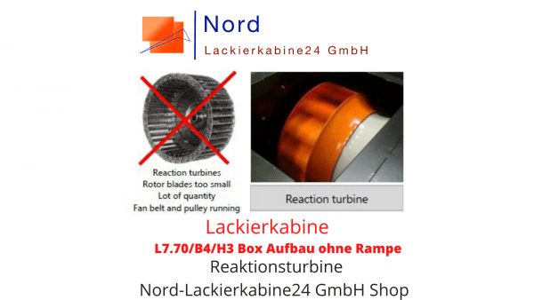 Lackierkabine L7.70/B4/H3 Box Aufbau ohne Rampe  Reaktionsturbine Nord Lackierkabine24 GmbH Shop  Lackierkabine Kaufen L7.70/B4/H3