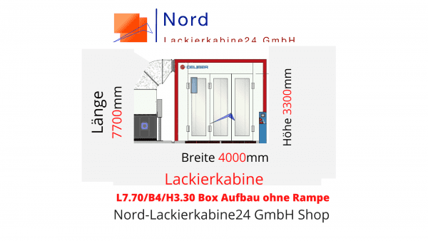Lackierkabine L7.70/B4/H3.30 Box Aufbau ohne Rampe Baugröße Nord Lackierkabine24 GmbH Shop  Lackierkabine Kaufen L7.70/B4/H3.30