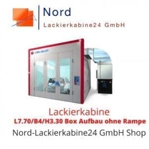 Lackierkabine L7.70/B4/H3.30 Box Aufbau ohne Rampe  Nord Lackierkabine24 GmbH Shop  Lackierkabine Kaufen L7.70/B4/H3.30