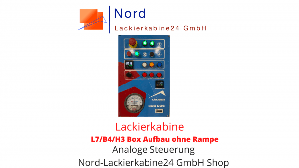 Lackierkabine L7/B4/H3 Box Aufbau ohne Rampe  analoge Steuerung Nord Lackierkabine24 GmbH Shop  Lackierkabine Kaufen L7/B4/H3