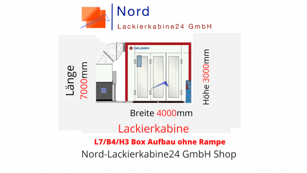 Lackierkabine L7/B4/H3 Box Aufbau ohne Rampe Baugröße Nord Lackierkabine24 GmbH Shop  Lackierkabine Kaufen L7/B4/H3