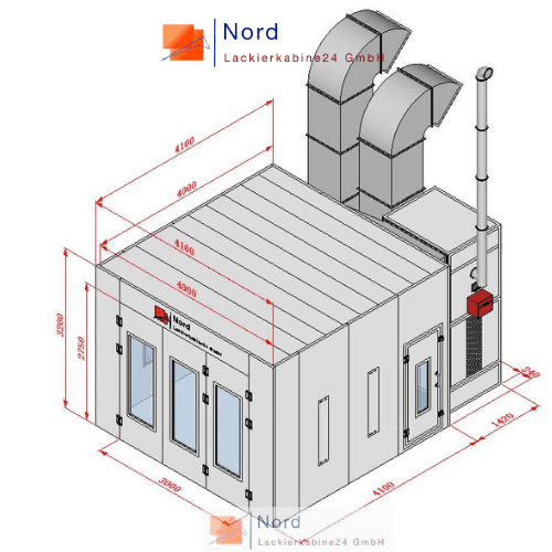Lackierkabine kleinteile NL 4×4 m Seiten Absaugung Trubo-Lüfter